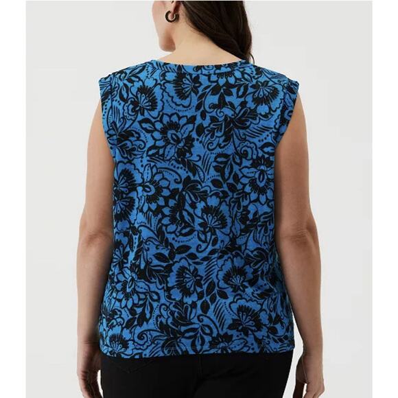 Ella Rafaella Plus Size Eco Floral Print Blue Cuffed Sleeveless Tank Size 1X - Picture 2 of 7